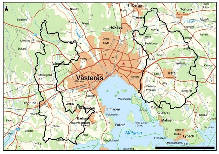 kartbild över Mälaren vid Västerås