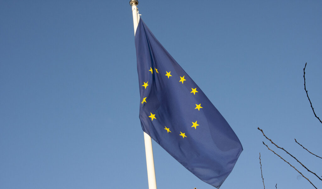 En bild som föreställer den gula och blå EU-flaggan
