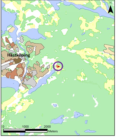 Kartbild med texten Hästköping och en inringad gård