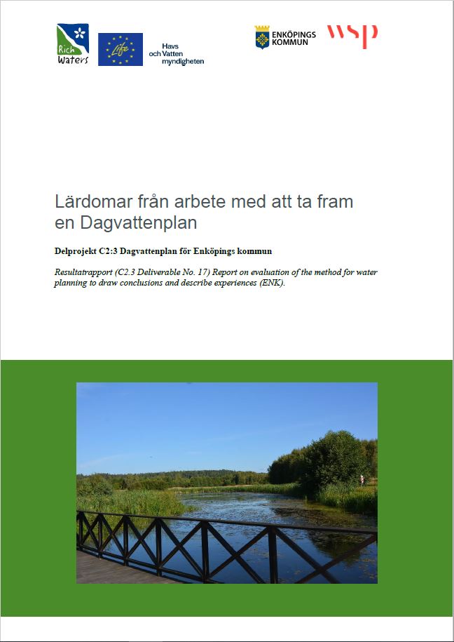 Omslag för rapporten Lärdomar från att arbetet med att ta fram en dagvattenplan.