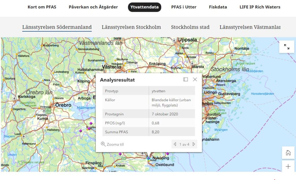 Karta över mälardalen med textruta Analysresultat