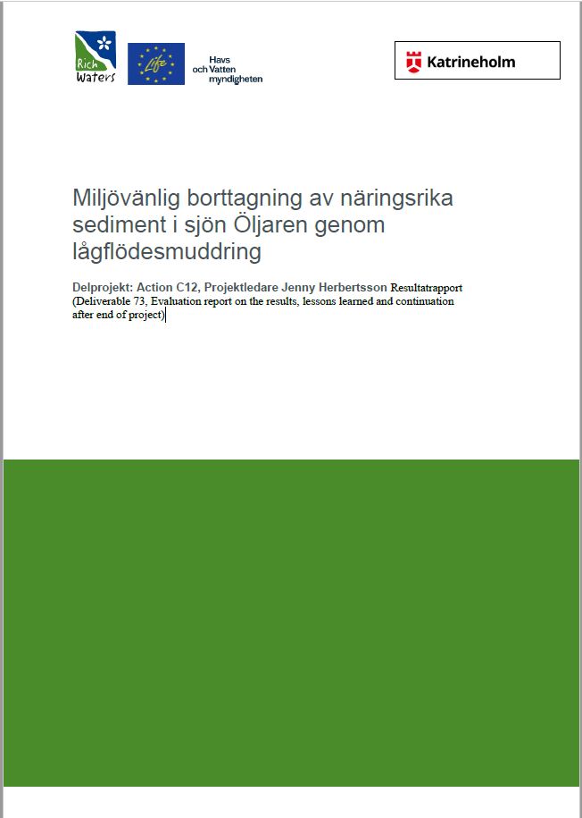 Rapportomslag för rapport om lågflödesmuddring i sjön Öljaren.